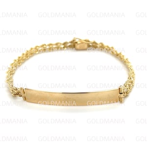 14K Yellow Gold ID Bracelet, 7.5&quot; Inch, 5 mm Thick, Real Gold Bracelet, Rope Bracelet, Personalized Bracelet, Engravable Bracelet, Women