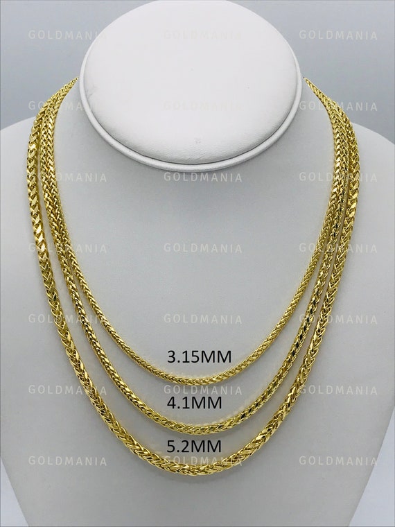 14k Yellow Gold Round Diamond Cut Wheat Chain Necklace, 1.15mm, 16