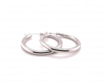 14K White Gold Hoop Earring Set: 3mm Polished Round Hoops