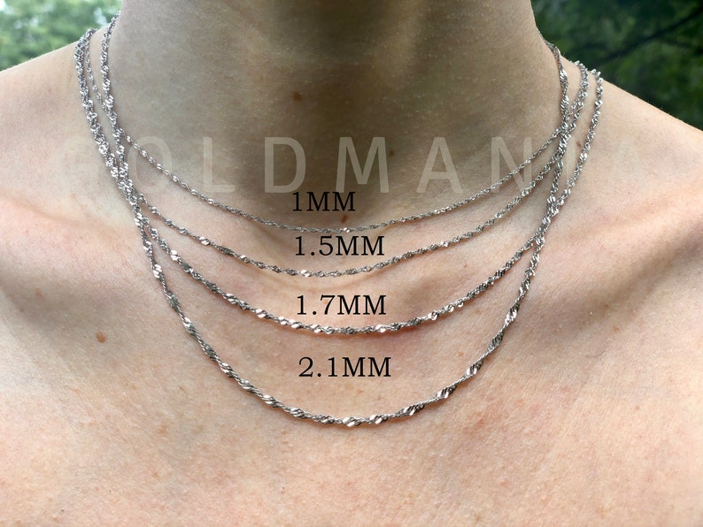 14K Solid White Gold Singapore Rope Chain Necklace 16 Etsy