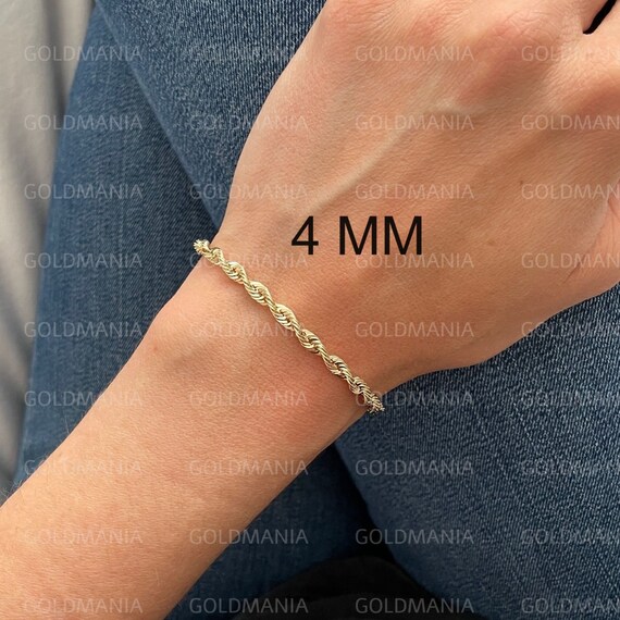 10K Yellow Gold Rope Chain Bracelet Women 4mm 5mm Thick 8 Inch Real Gold Bracelet Hollow Gold Bracelet Etsy Canada