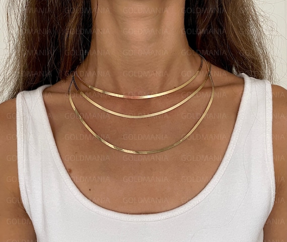 Herringbone Chain Necklace Sterling Silver 14k Gold Plated | 5mm 16 inch  Choker Italian, Gold Herringbone Chain for Women - Walmart.com