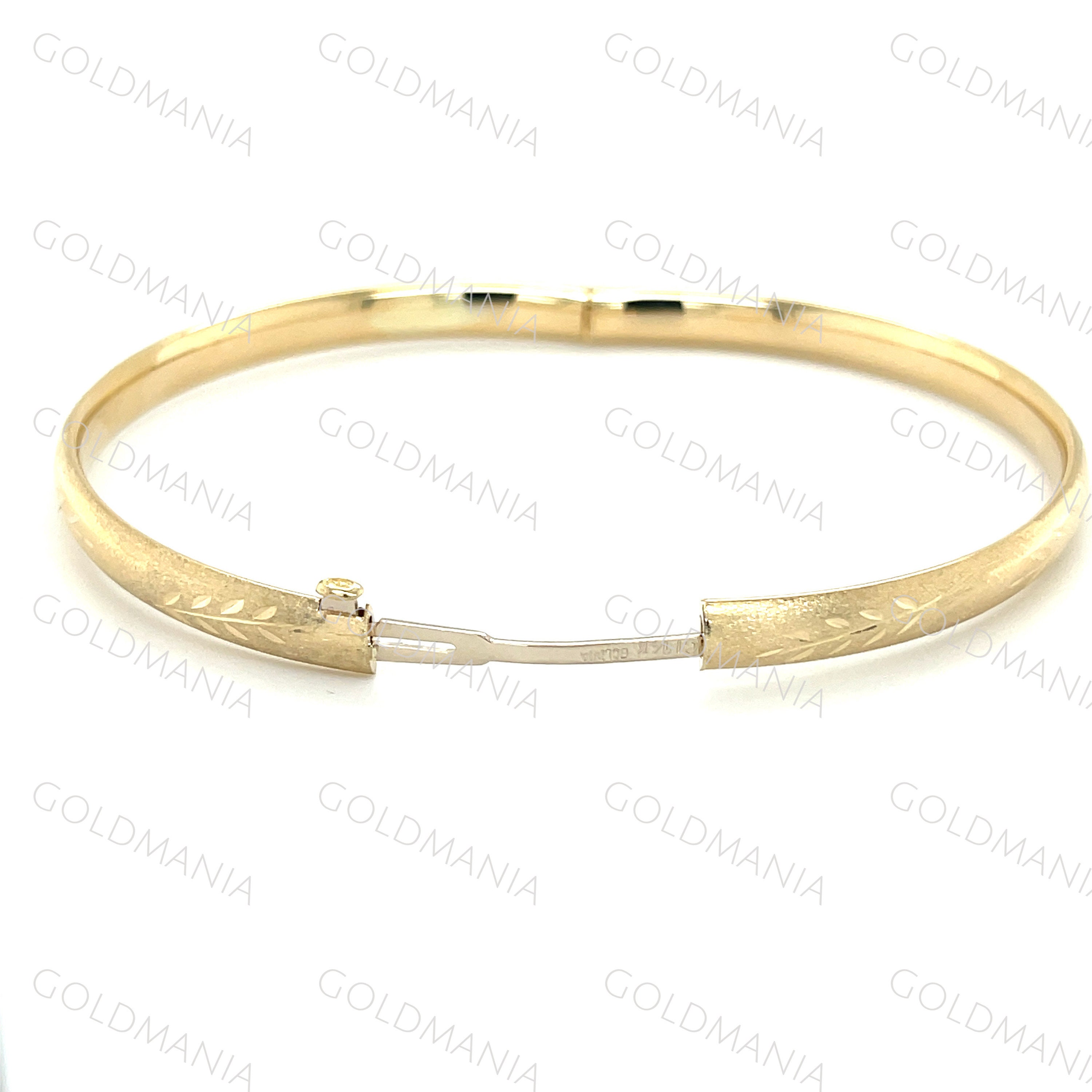 10K Yellow Gold Textured Bangle Bracelet, 5mm Thick, 7 Inch