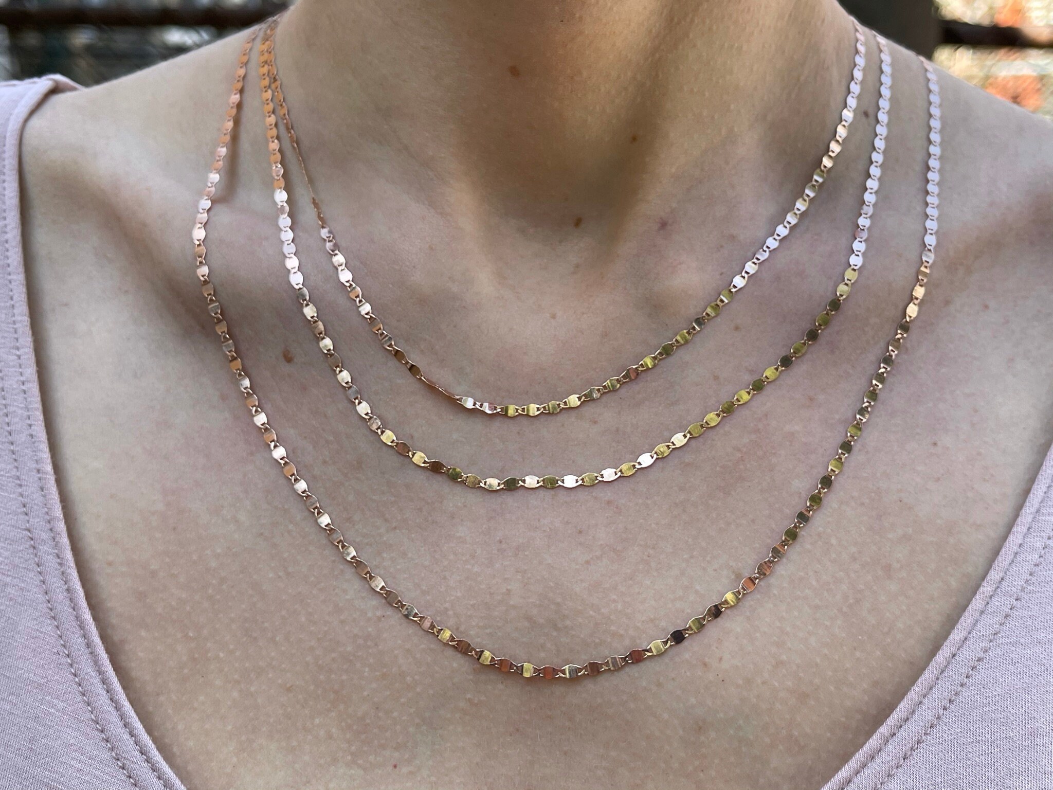 14K Rose Gold Mirror Chain Necklace 16 