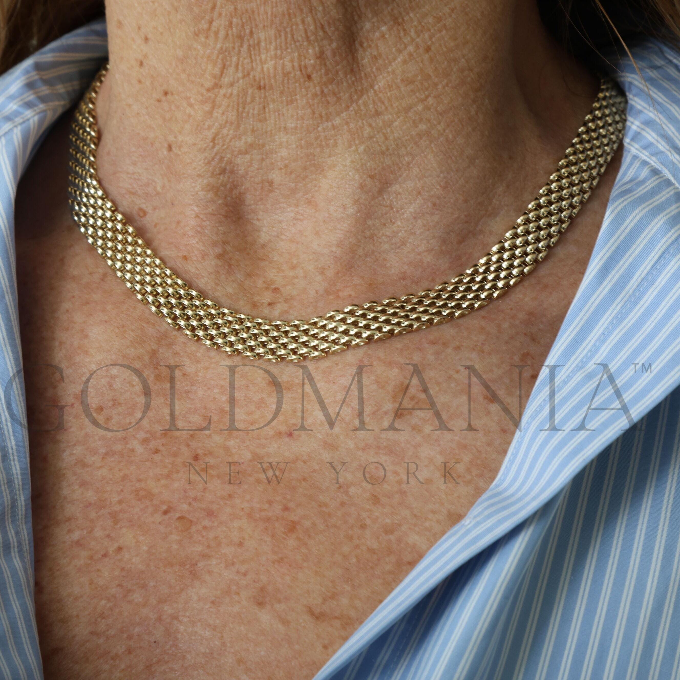 14K Yellow Gold 9mm Panther Link Necklace: Chunky Statement Chain