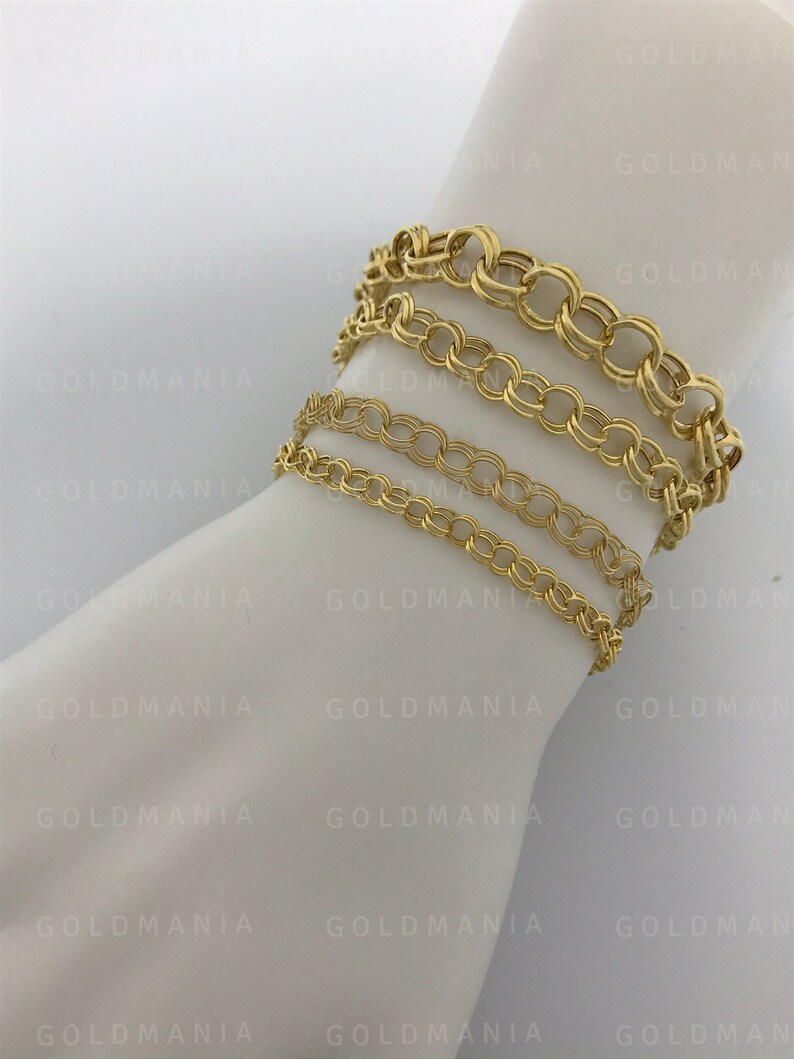 14K Yellow Gold Double Link Charm Bracelet 7 7.25 Etsy