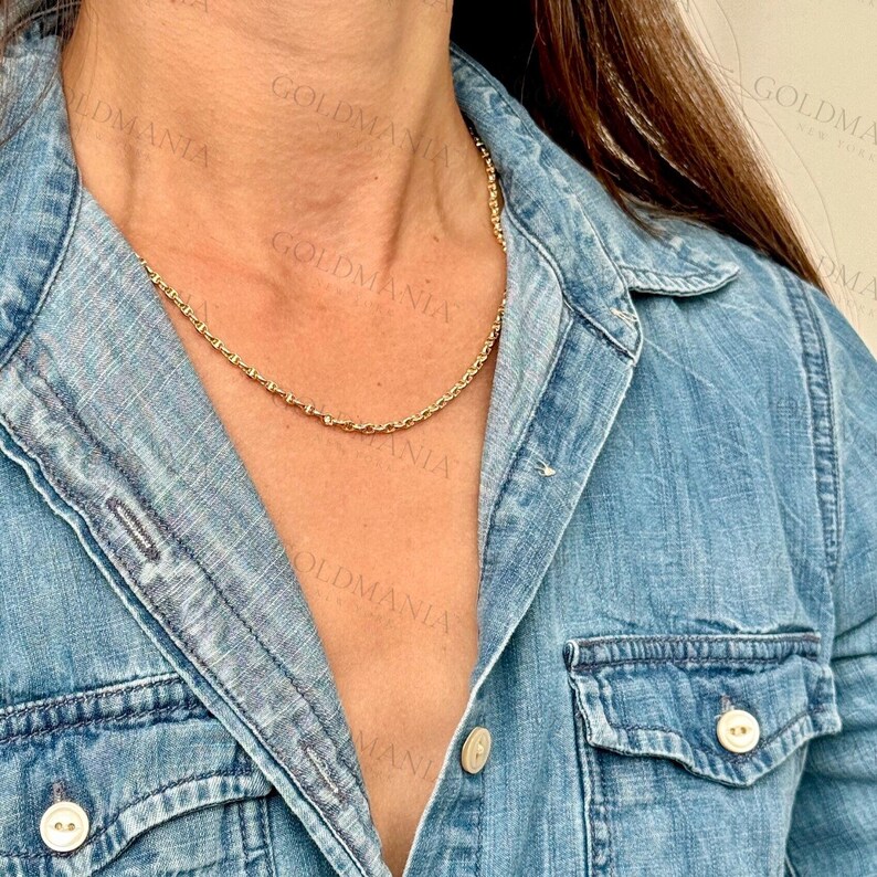 14K Yellow Gold Anchor Link Chain Necklace, 18 20 22 24 Inch, 3 mm 4 mm