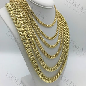 14K Yellow Gold Miami Cuban Link Chain Necklace, 18 20 22 24 26 28 Inch ...