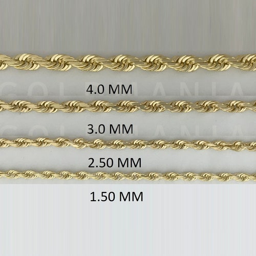 Solid 14K Yellow Gold Diamond Cut Rope 
