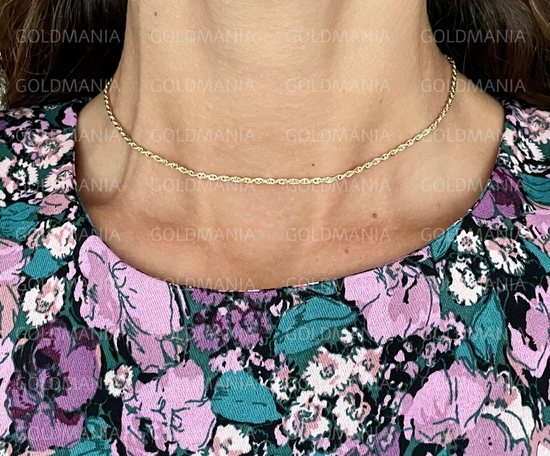 14K Yellow Gold Rope Choker Chain 