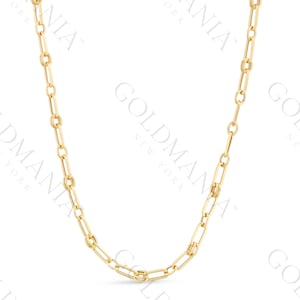 14K Yellow Gold Paperclip And Round Link Chain Necklace, 18&quot; Inch, 5.6 mm Thick, Real Gold, Women Gold Chain