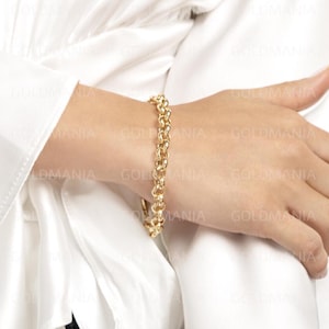 Rolo Bracelet, 14K Gold Rolo Bracelet, 8mm Thick Rolo Bracelet, 7.5&quot;, Real Gold Bracelet, Round Link Bracelet, Belcher Bracelet, Women