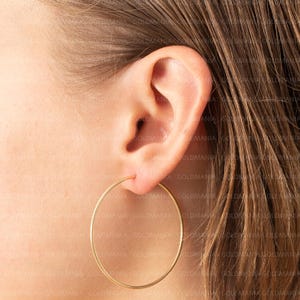 14K Gold Hoop Earrings, Endless Hoops, Real Gold Hoops, Thin Hoops, 35mm Hoops, Polished Hoops, Women Gold Hoops