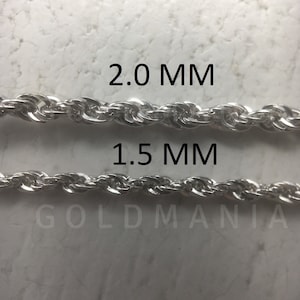 14K White Gold Rope Chain Necklace, 16&quot; 18&quot; 20&quot; Inch, 1.5mm 2mm Thick, 14K Rope Chain, Real Gold Chain, Hollow Rope Chain, Women Rope Chain
