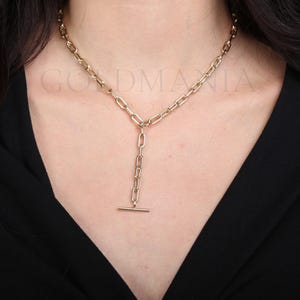14K Yellow Gold Toggle Chain Necklace, Real Gold Chain for Women, Paperclip Links, 18&quot; Inch, 5mm Wide, Gold Jewelry Gift