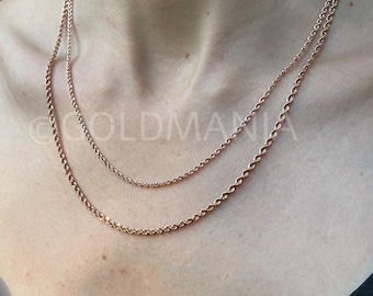 14K Solid Rose Gold Rope Chain Necklace: Diamond Cut Real Gold 16-24”