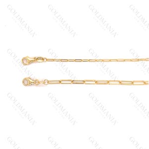 18K Solid Yellow Gold Paperclip Necklace, Real Gold Chain For Women, 1.5mm 2.5mm Thick, 16-24" Inch, Thin Gold Chain, Rectangle Link Chain