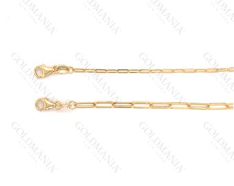 18K Solid Yellow Gold Paperclip Link Chain Necklace,  1.5mm 2.5mm Thick, 16-24"