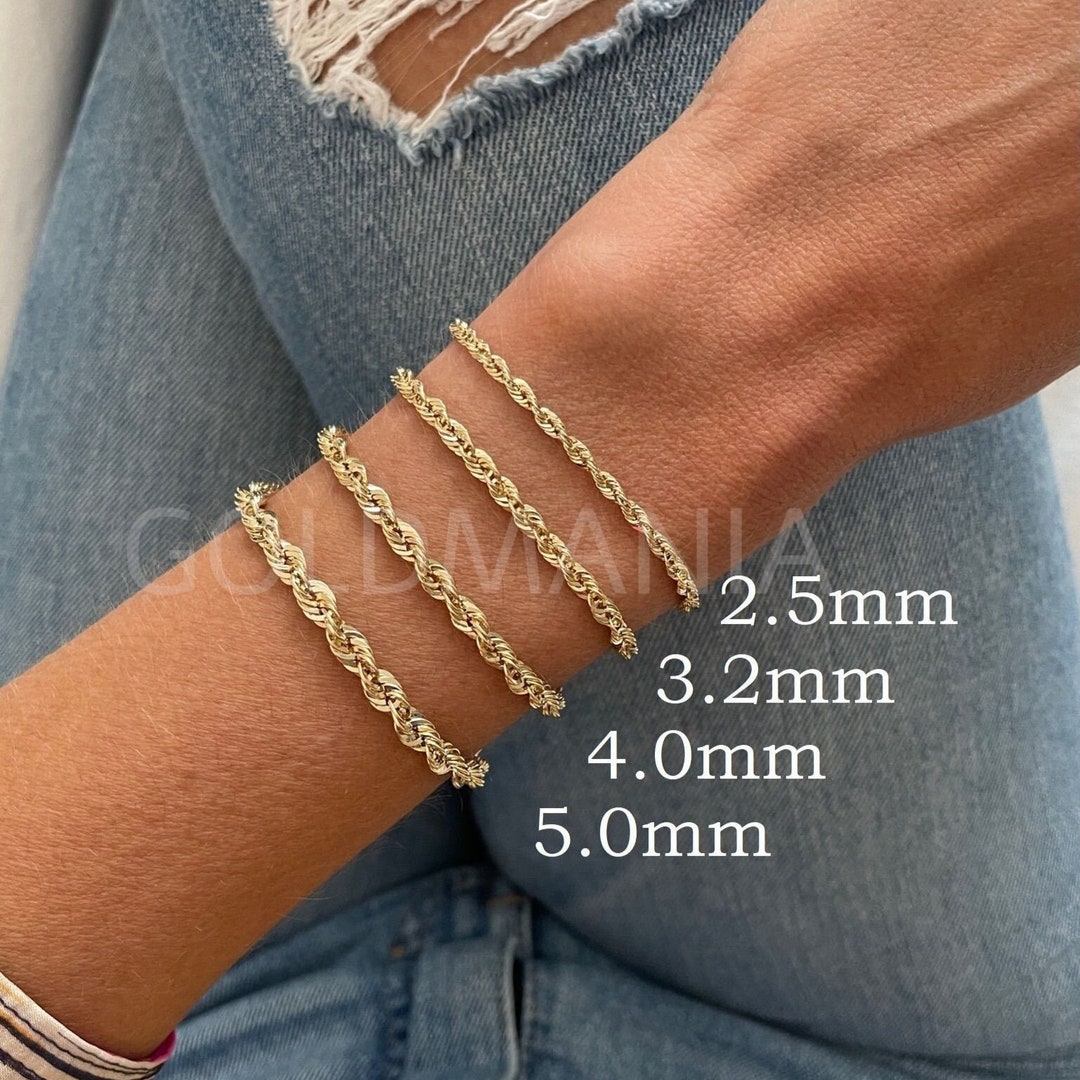 10Kイエローゴールドロープチェーンブレスレット：レディースツイスト