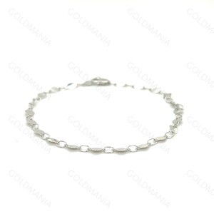 14K Solid White Gold Mirror Link Bracelet: 7 Inch 4mm Thick image 6