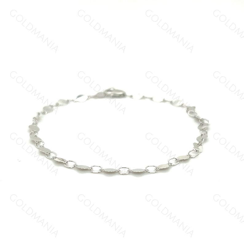 14K Solid White Gold Mirror Link Bracelet: 7 Inch 4mm Thick image 6