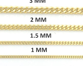 14-karatowy złoty naszyjnik z łańcuszkiem dla kobiet – prawdziwy żółty złoty łańcuszek krawężnikowy, grubość 1–3 mm, 16–30 cali, delikatna i cienka codzienna złota biżuteria