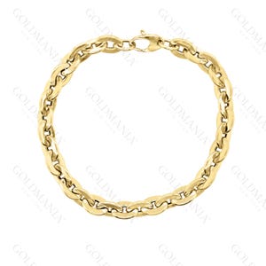 14K Gold Oval Link Chain Bracelet, 7.5&quot; Bold Rolo Bracelet, Flat Oval Link Bracelet, Real Gold Jewelry for Women, Statement Gold Bracelet