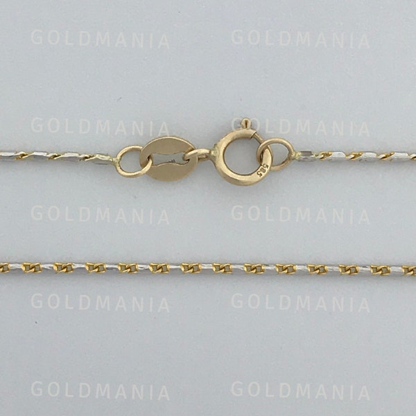 Zweifarbige Solid 14K Gold Lumina Gliederkettenhalskette, 16 "18" 20", 0,8mm Dünne Goldkette, 14K Weißgold, Damen