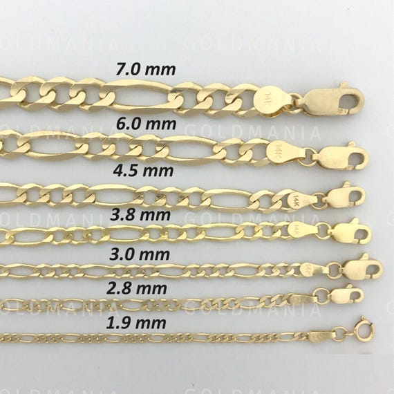14K Solid Yellow Gold Figaro Chain Bracelet: 1.9 to 7mm Thick - Etsy
