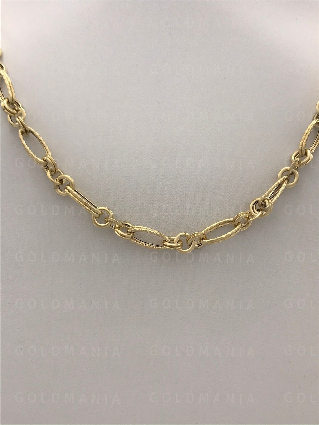 14K Gold Double Link Chain Bracelet, 18 Inch 6mm Thick, Real Gold Chain
