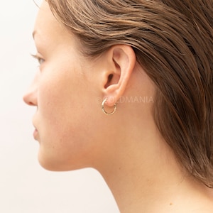 14K Yellow Gold Diamond Cut Hoop Earring Set, 15mm 25mm, 2mm Thick, Small Gold Hoops, Real Gold Hoops, Thin Hoops, Textured Hoops