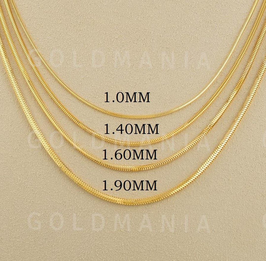 14K Yellow Gold Snake Chain Necklace, Real Gold, 1mm-1.9mm Thick (16-24 ...