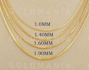 14K Yellow Gold Snake Chain Necklace, Real Gold, 1mm-1.9mm Thick (16-24”)