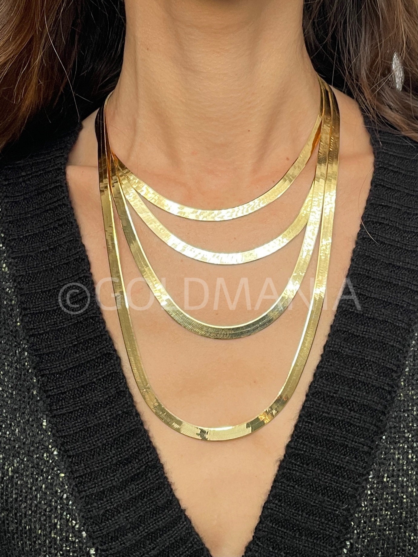 Moderner Reiz der 14-Karat-Goldkette mit Fischgrätenmuster