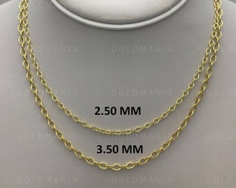 14K Yellow Gold Textured Oval Link Chain Necklace, 16" To 24" Inch, 2.5mm 3.5mm Thick, Real Gold Chain, Women Gold Chain, Hollow Gold Chain