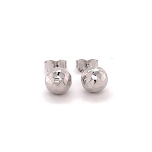 Aretes de bola de oro blanco de 14 quilates, aretes de bola facetada de oro auténtico para mujer, aretes delicados de 7 mm, regalo de joyería de oro, aretes con cierre a presión