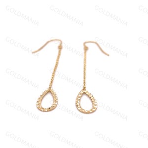 14K Gold Pear Shaped Drop Earrings, Real Gold Dangle Earrings for Women, Yellow White Rose Gold, Elegant Oval Drop Earrings, Diamond Cut