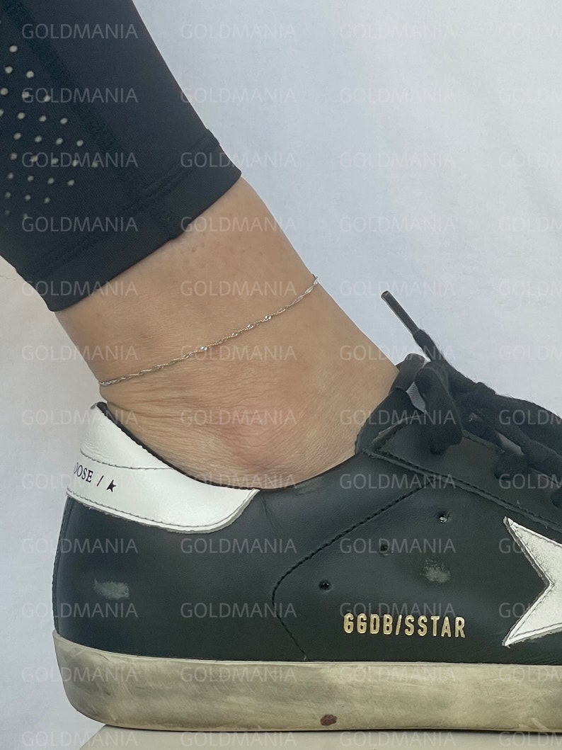 Tobillera de Singapur de oro blanco macizo de 10 quilates: cadena fina de 25 cm (10 pulgadas). imagen 3