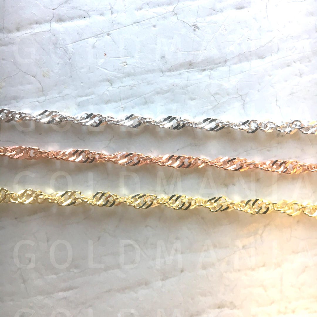 14K Solid Gold Singapore Twist Chain Necklace: Yellow White or Rose ...