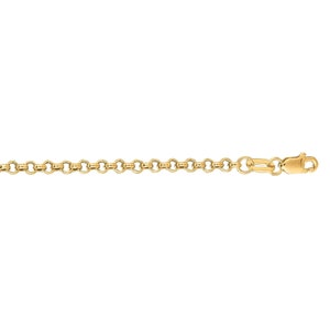 14K Yellow Gold Rolo Link Anklet Chain, 2.4mm Thick, Real Gold Anklet, Round Link Anklet, Women