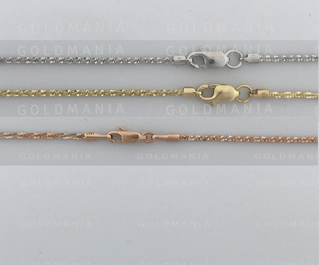 14K Solid Gold Sparkle Rope Chain Necklace 16 18 Etsy