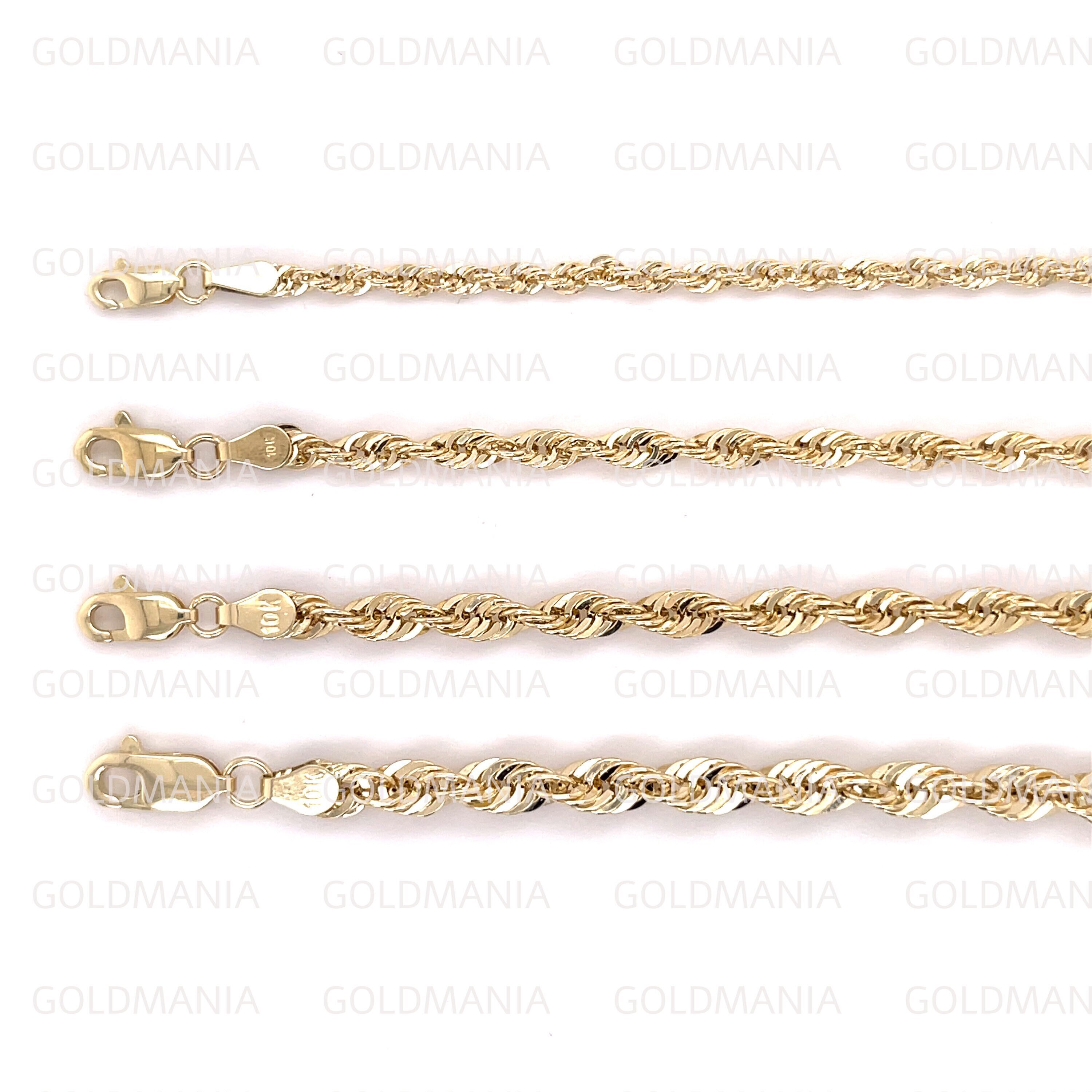 10Kイエローゴールドロープチェーンブレスレット：レディースツイスト