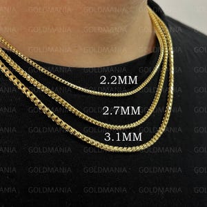 14K Solid Yellow Gold Franco Chain Necklace, 18” 20” 22” 24” Inch, 2.2 mm 2.7 mm 3.1 mm Thick, Real Gold Chain, Men Women Gold Chain