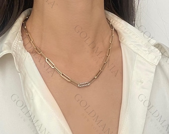 14K Diamond Paperclip Necklace: 14K Gold Chain, 0.32 CT, 17 Inch