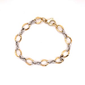 Two Tone 14K Gold Twisted Oval Link Chain Bracelet, 7.75&quot; Inch, 7.5mm Thick, 14K Yellow And White Gold, Real Gold Bracelet, Women