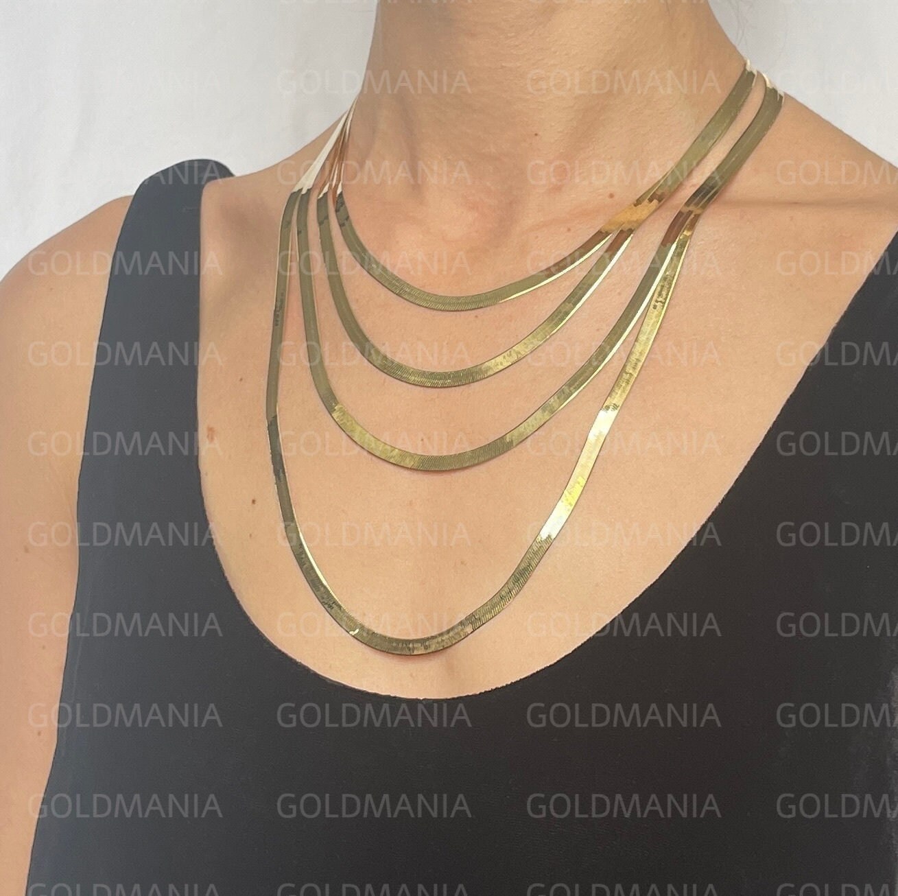 14K Solid Gold Herringbone Necklace 5mm 