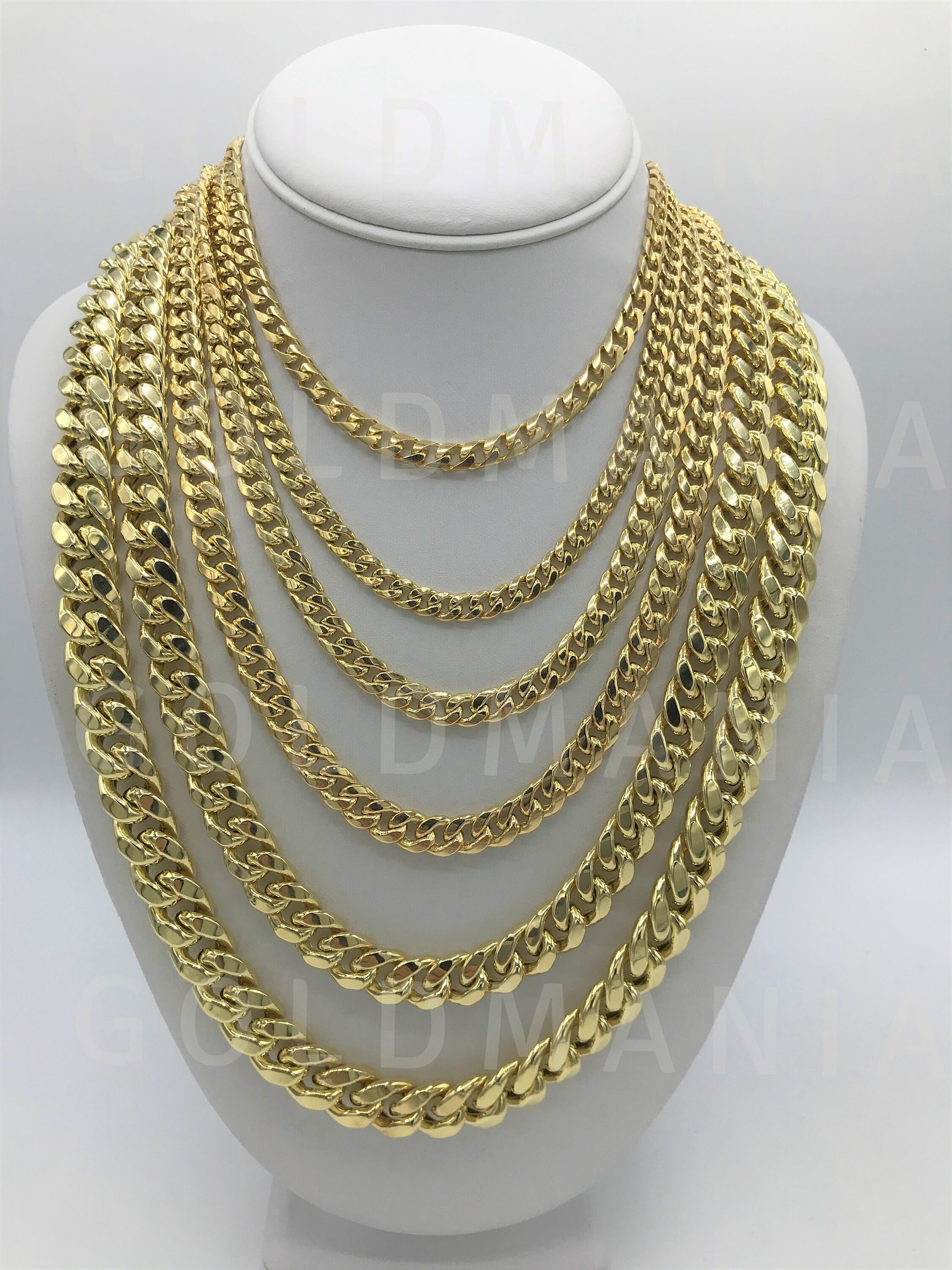 14K Yellow Gold Miami Cuban Link Chain Necklace 22 - Etsy