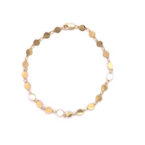 14K Yellow Gold Round Mirror Link Chain Bracelet, 7" Real Gold Bracelet image 4