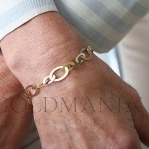 14K Gold Flat Oval Link Bracelet With Larger Link Accent, Alternating Oval Links, Real Gold Bracelet, Women Yellow Gold Bracelet