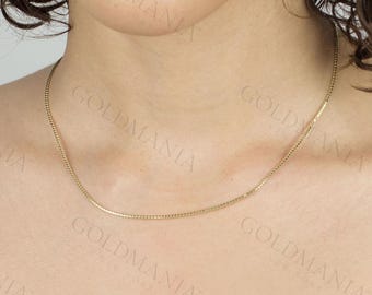 14Kソリッドゴールドアイスボックスチェーンネックレス：細身の